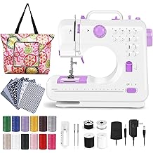 Sewing Machine for Beginners, Electric Mini Portable, 12 Built-in Stitches with Reverse Sewing, 2 Speeds Double Thread with Foot Pedal, Storage Bag, Cotton Fabric and Threads(Purple)