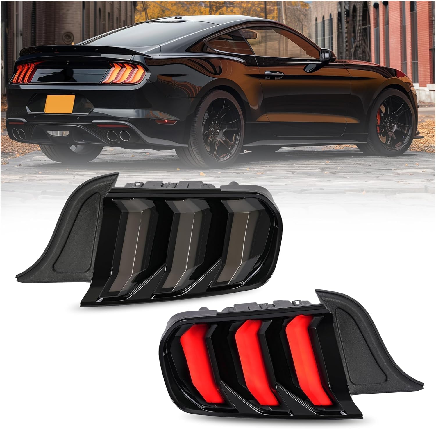 HECASA Full LED Tail Light Pair Compatible with 2015-2023 Ford Mustang [For US Model] Replacement for FO2800238 FO2801238 Rear Lamp w/Sequential LED Tube Driver&Passenger Side Smoke Lens Black Housing