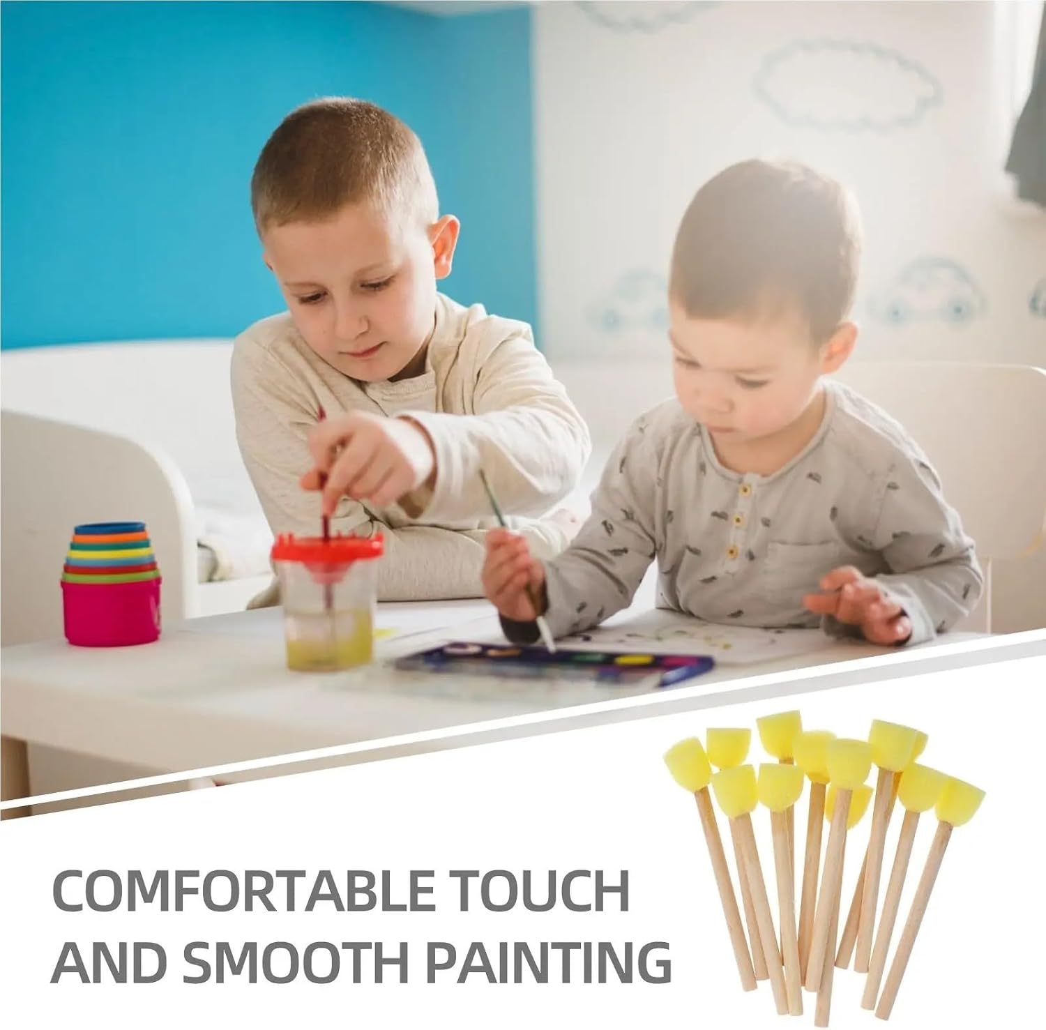 Sponge Brushes for Painting 200/400Pcs DIY Wooden Handle Sponge Painting Brushes Graffiti Tools for School Crafts Round Foam Brush Set for DIY Crafts,Home Decors,Art Projects(400PCS)