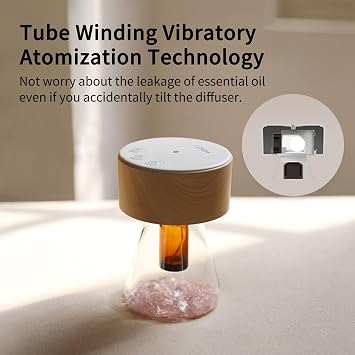 Minidiva Twilight Waterless Diffuser with Sweet Dreamscape Essential Oil Blends, Atomizing Diffuser with Essential Oil Set, Optional LED Light, Quiet, Battery Powered for Office Home -Woodgrain