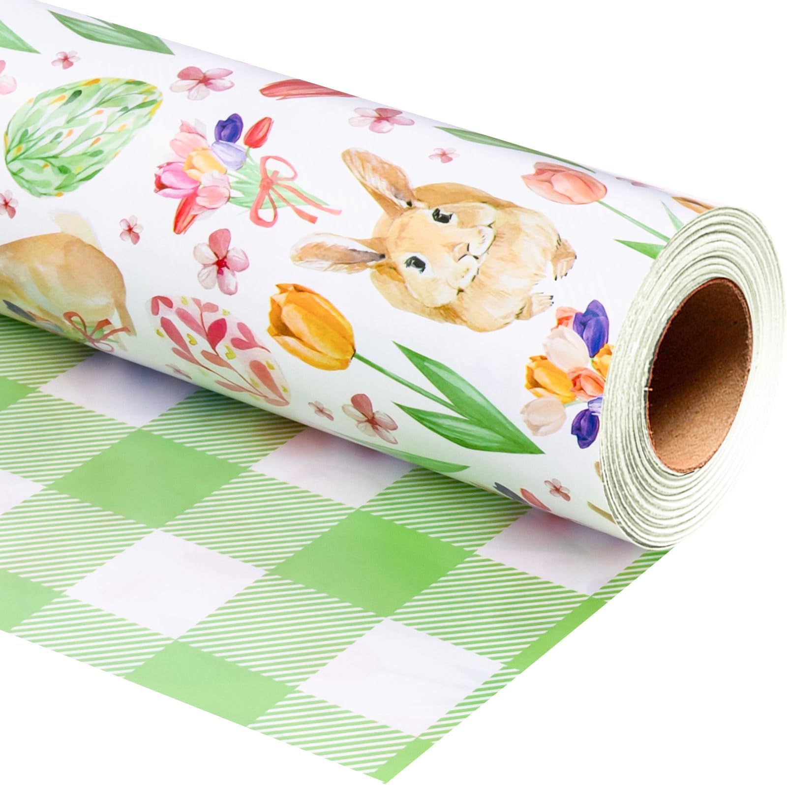Yarcony Easter Wrapping Paper Roll, Elegant Easter Bunny, Egg Floral, Plaid Design Spring Gift Wrap for Baby Shower, Birthday, Celebrations, Christmas (Mini Roll, 17 Inch X 33 Feet)