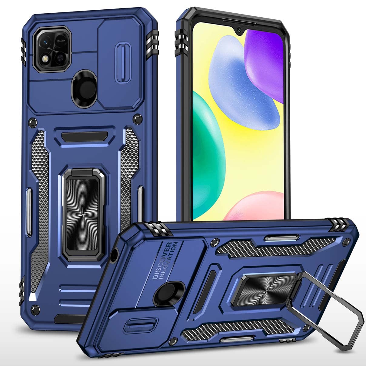 Cover Per Xiaomi Redmi A1 Con Protezione Fotocamera Scorrevole E Anello 360° – Custodia Antiurto TPU+PC, Supporto Magnetico, Verde