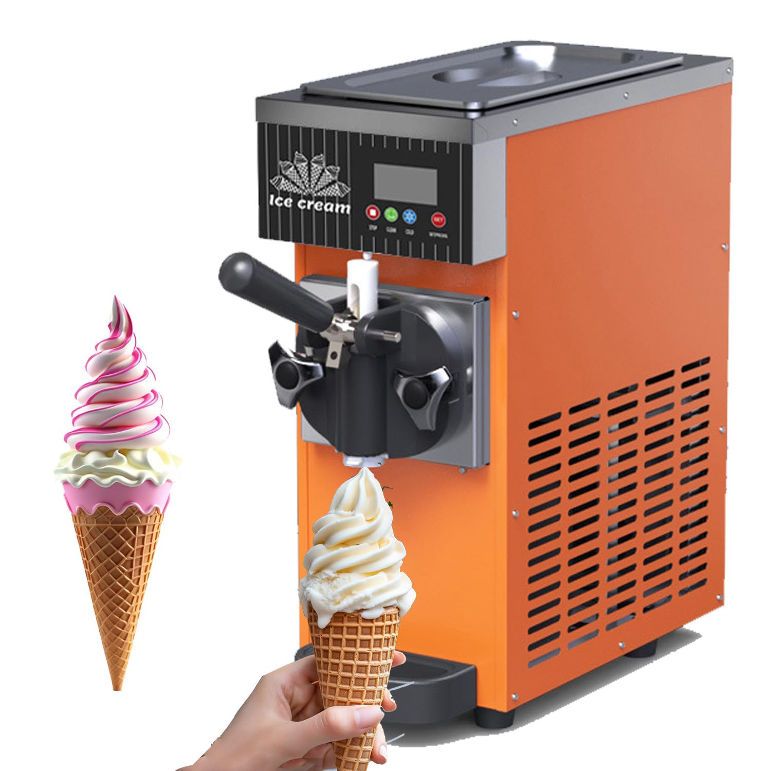 Soft Serve Ice Cream Maker Machine Countertop 4-5kg H 1L Cylinder with 2 5L Hopper LED Display Perfect