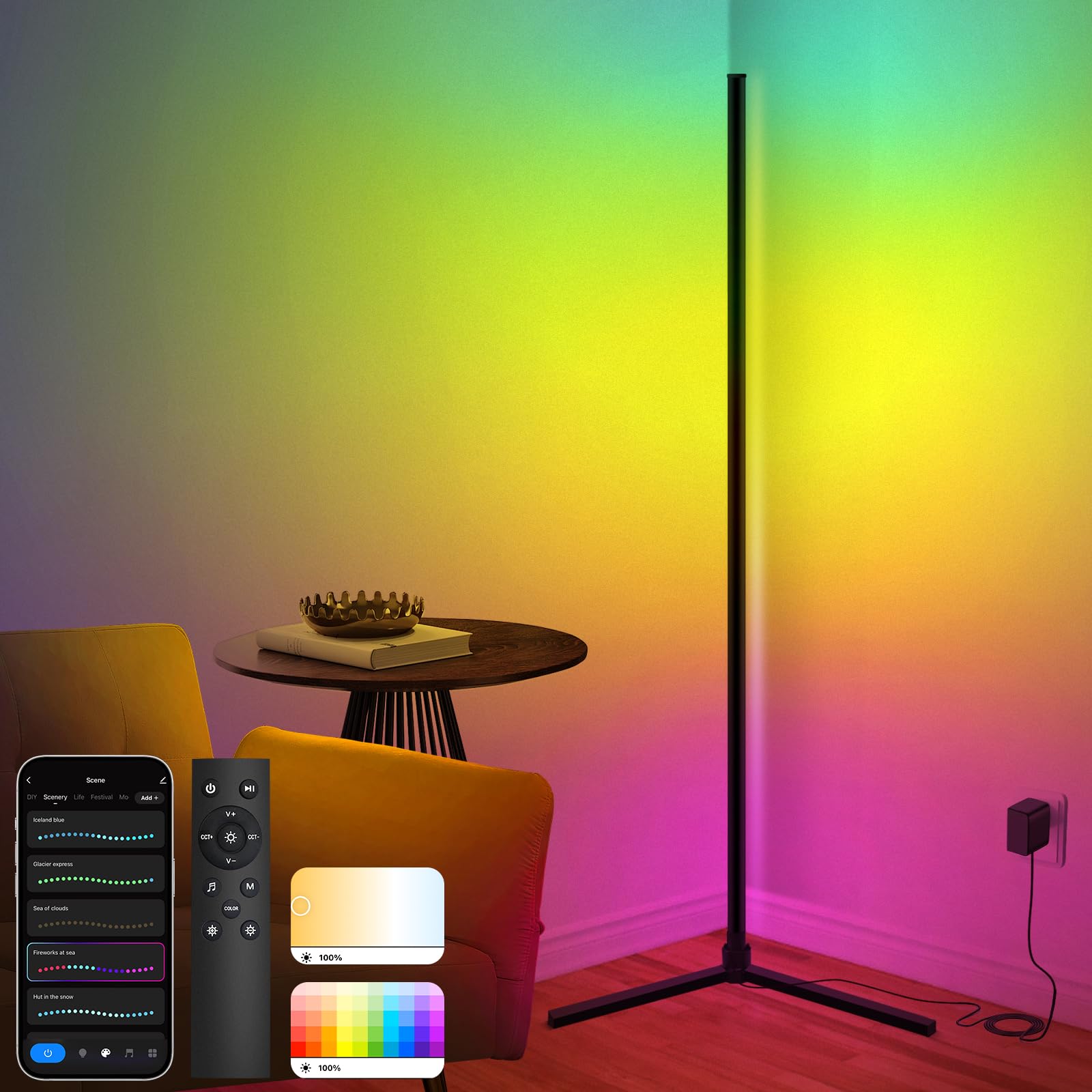 Weilim Lampada LED RGB da Terra, Lampada da Terra LED Smart con Telecomando e Timer Piantana Dimmerabile Compatibile con Alexa, Google Home - 16 Milioni Colori, Musica Sincronizzazione,155cm