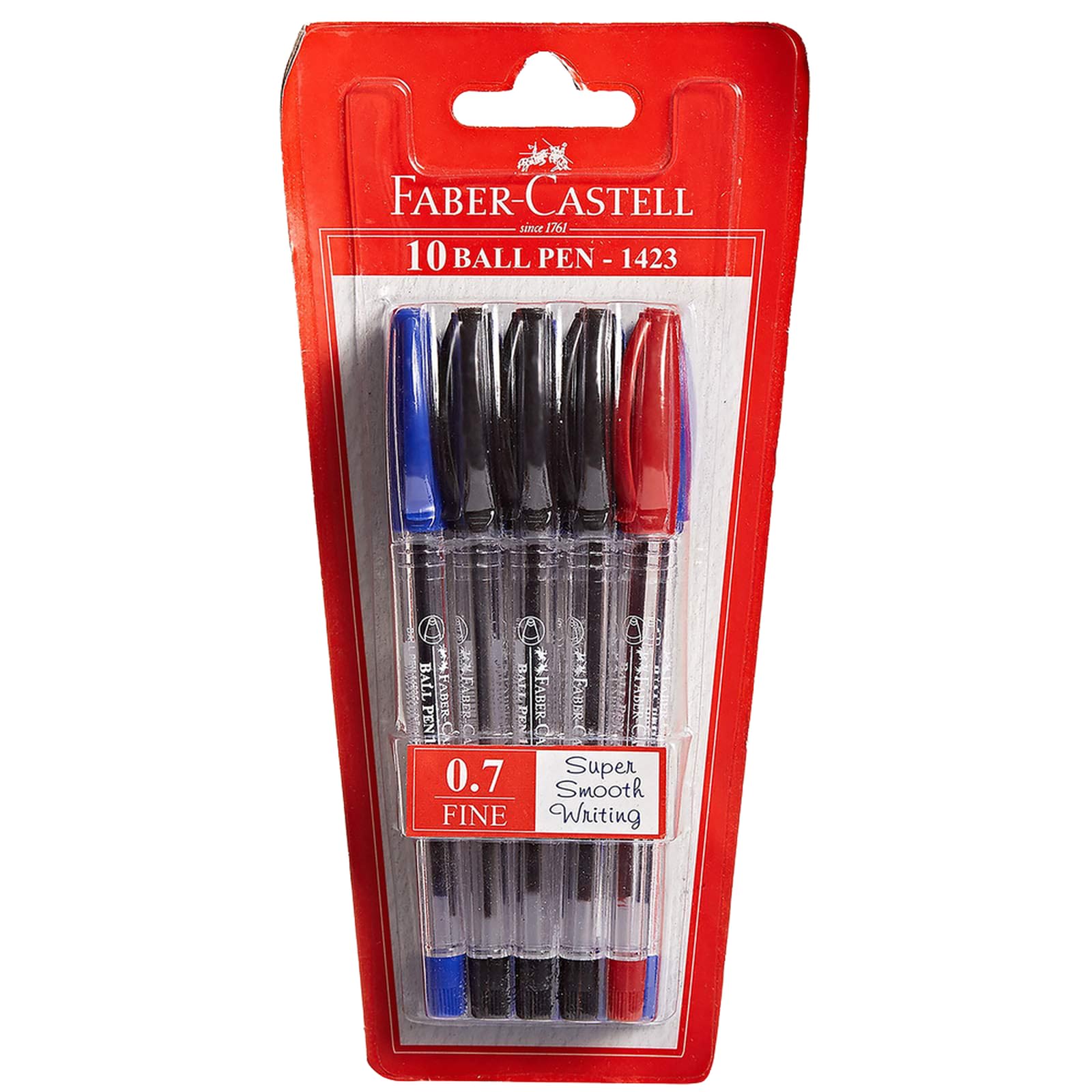 1423 BALL PEN 0.7MM BLISTER OF 10PC ASSORTED (6 BLUE + 3 BLACK + 1 RED)