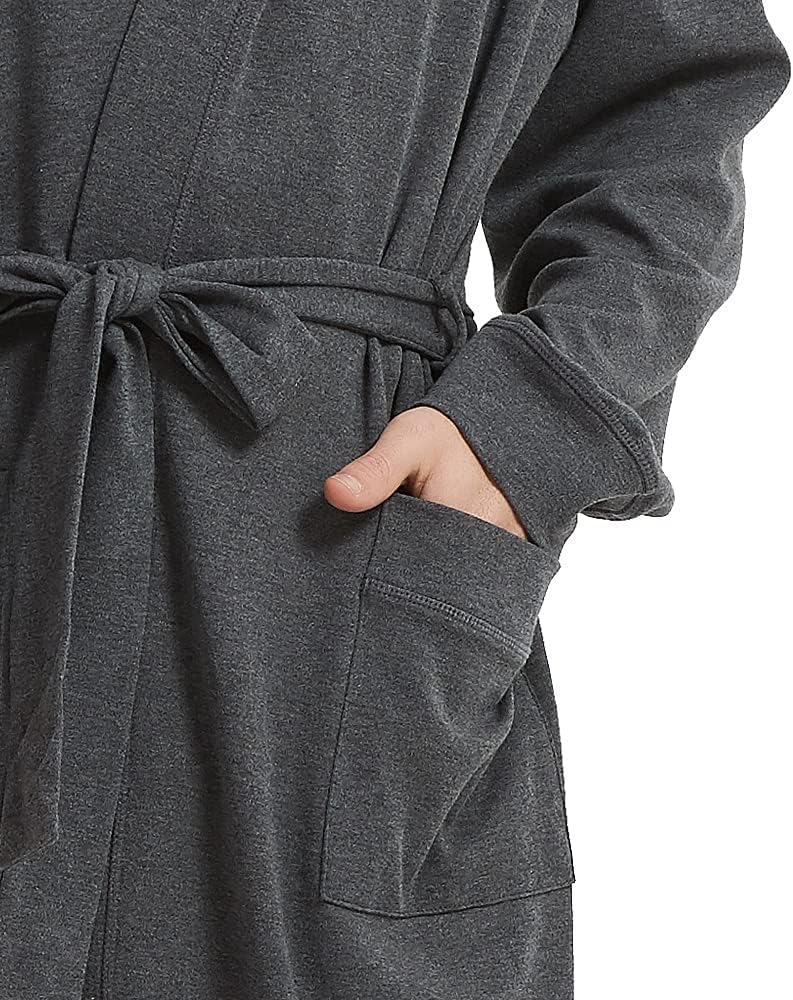 HOLOVE Men's Pure Cotton Bathrobe Lightweight Kimono and Hooded Spa Robes Soft Sleepwear - Image 5
