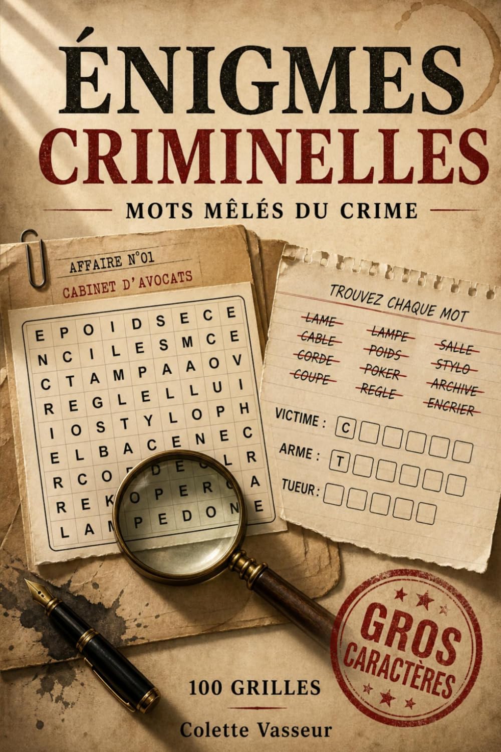 Énigmes Criminelles - Mots mêlés du crime - 100 grilles en gros caractères: livre d'enquête et de casse tête
