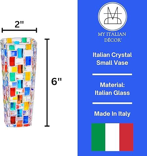 Miniatura 2 de Florero pequeño de cristal italiano, 6 pulgadas de alto, colección Bossanova, florero rojo, naranja, amarillo, verde, azul, centros de mesa para