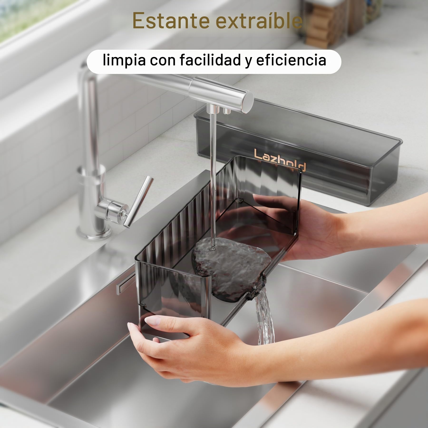 Organizador de Fregadero Cocina de Esponja con Estante Extraíble y Gran Capacidad, Organizador de Fregadero para Baño Cocina Fregadero (Negro)