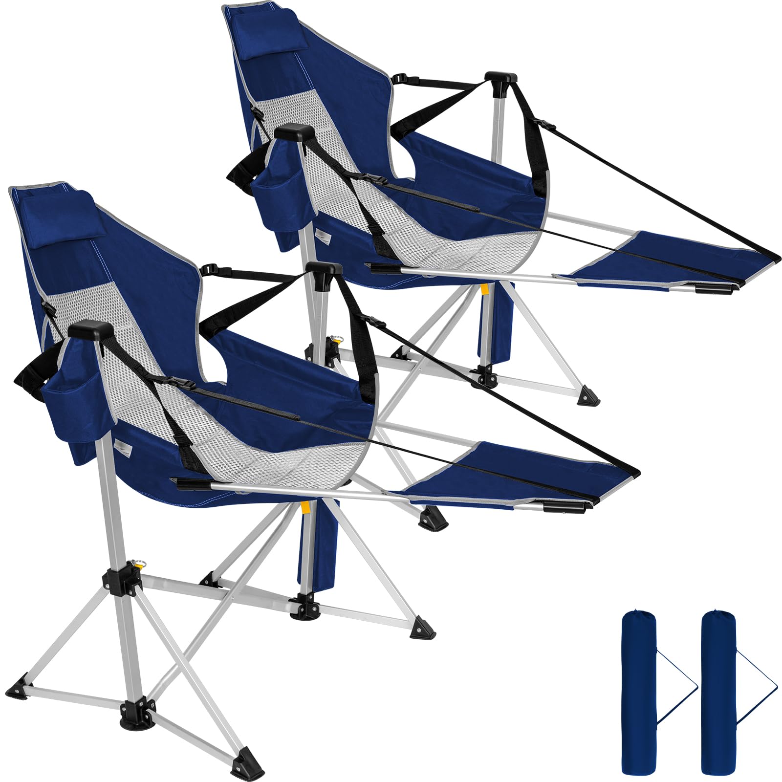 Romswi 2-Pack Aluminum Hammock Chair with Footrest Oversized Portable Folding Swinging Chair with Adjustable Back Seat Lightweight Rocking
