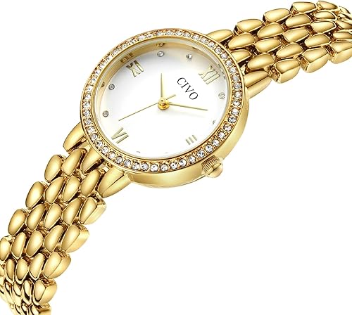 Miniatura 2 de CIVO Reloj de cuarzo dorado para mujer elegante reloj de pulsera de acero inoxidable con esfera de diamantes, reloj de lujo para damas para muñecas