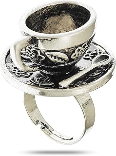 RechicGu Vintage Fairytale 3D Tea Cup Saucer Ring Party Fairy Tale Hatter Wonderland Cosplay Fancy Dress