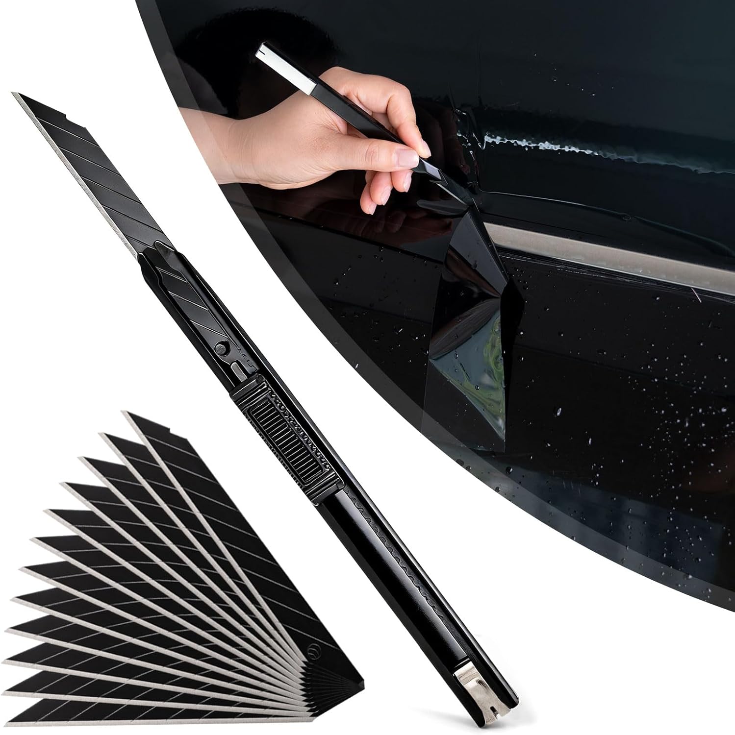 NEWISHTOOL Professional Window Tint Tools Kit, Tint & PPF Brush 12” Car Detailing Brush, 8 Inch Window Tint Squeegee PPF Tools, Auto Tinting Knife and Extra 10 PCS Black Blades for Vinyl Wrapping