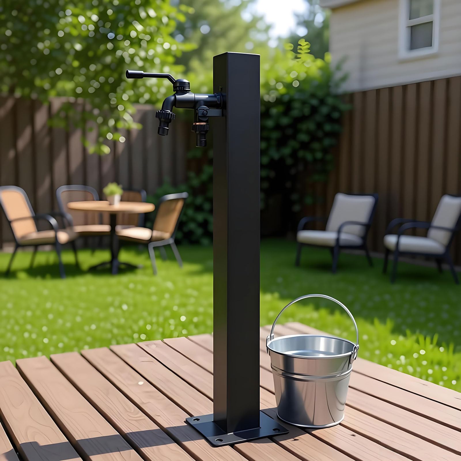 Zynnel Black Outdoor Stainless Steel Garden Water Column,Standing Tap Made Of 304 Stainless Steel,Outdoor Hydrant Water Feature Fountain,Antifreeze Outdoor Tap Pillar, Side/Lower Inletfor Garden Farm Backyard