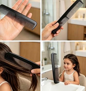 Black Fine and Wide Tooth Hair Comb, Plastic Pocket Comb for Women and Men