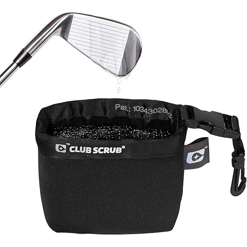 Club Scrub Golf Club and Golf Ball Cleaning Bag, Waterproof Clean Face Technology Liner, Detachable Clip, Machine Washable, Cleans Club Grooves, Dry Exterior (Neoprene or Microfiber Option Available)