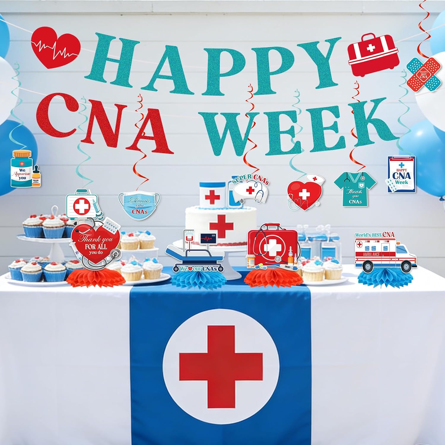 Happy CNA Week Decorations - 14PCS Nurses Week Thank You CNAS Banner, Nursing Assistant Week Party Supplies for Nurse Appreciation Office Hospital Party Decor image 4
