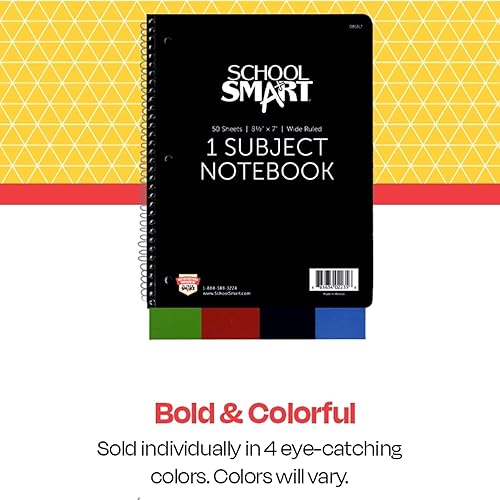 Miniatura 3 de School Smart 085317 Cuaderno de rayas anchas de 1 materia no perforado en espiral, 8-12 x 7 pulgadas (surtido)