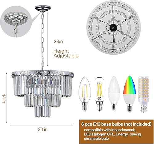 Miniatura 2 de YOLIZUOT Candelabros modernos de cristal, lámpara redonda colgante de 3 niveles, 6 luces para comedor, sala de estar, isla de cocina