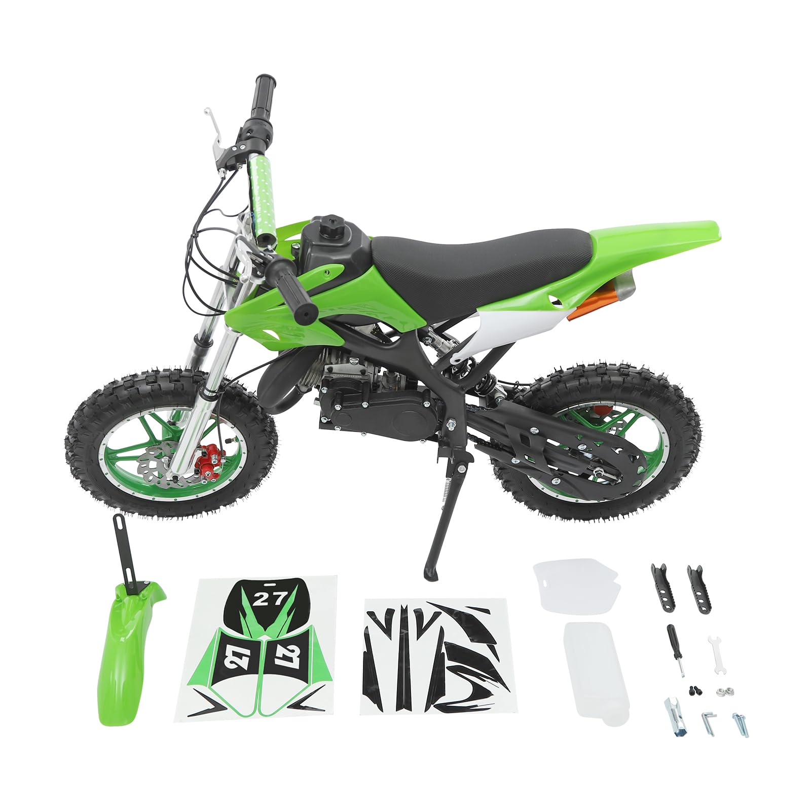 Bicicleta de cross para niños, 2 tiempos, 49 ccm, motor de 10 pulgadas, moto de bolsillo, Dirt Bike, motocross, pocketbike (verde)