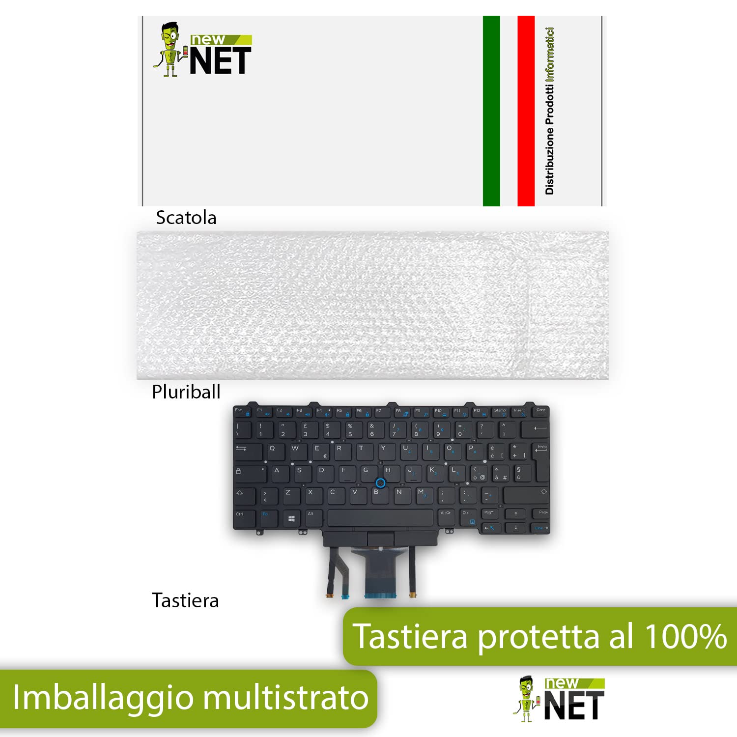 new net - Keyboards - Tastiera ITALIANA compatibile con Notebook Dell Latitude E5450 E5470 E5490 E7470 E7450 5480 5488 5490 3340 3350 [ Senza frame - Retroilluminata - LAYOUT ITA ]
