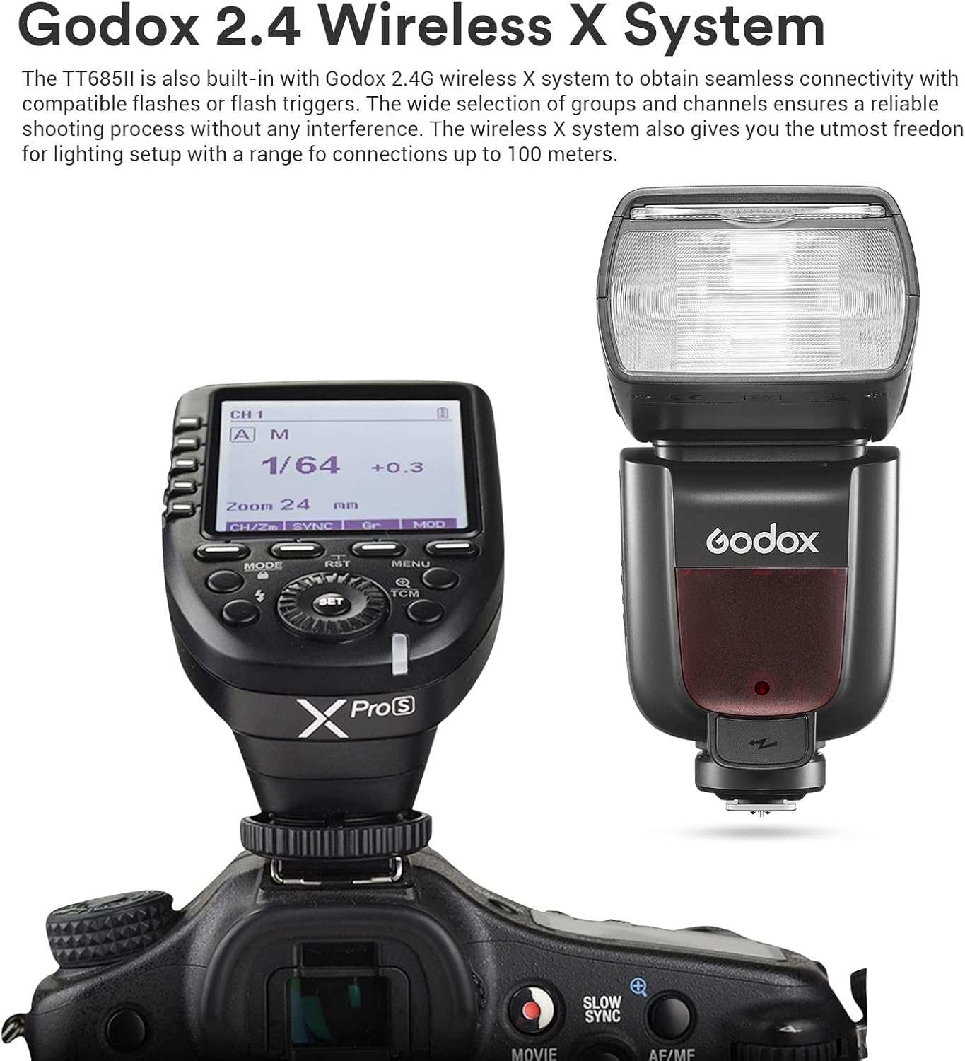 Godox TT685II TT685II-N Flash for Nikon, GN60 2.4G Wireless TTL External Flash HSS 1/8000s, 0.1-2.6s Recycle Time, Quick-Release Lock, Compatible for Nikon DSLR Cameras