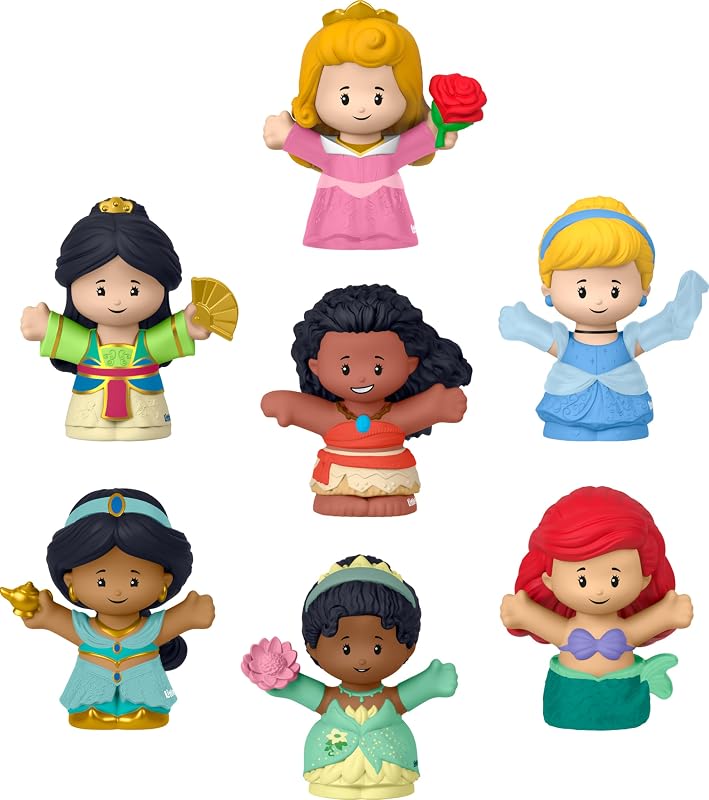 Fisher-Price Little People Disney Princess Toys, juego de 7 figuras de personajes para juegos de simulación para niños pequeños y preescolares
