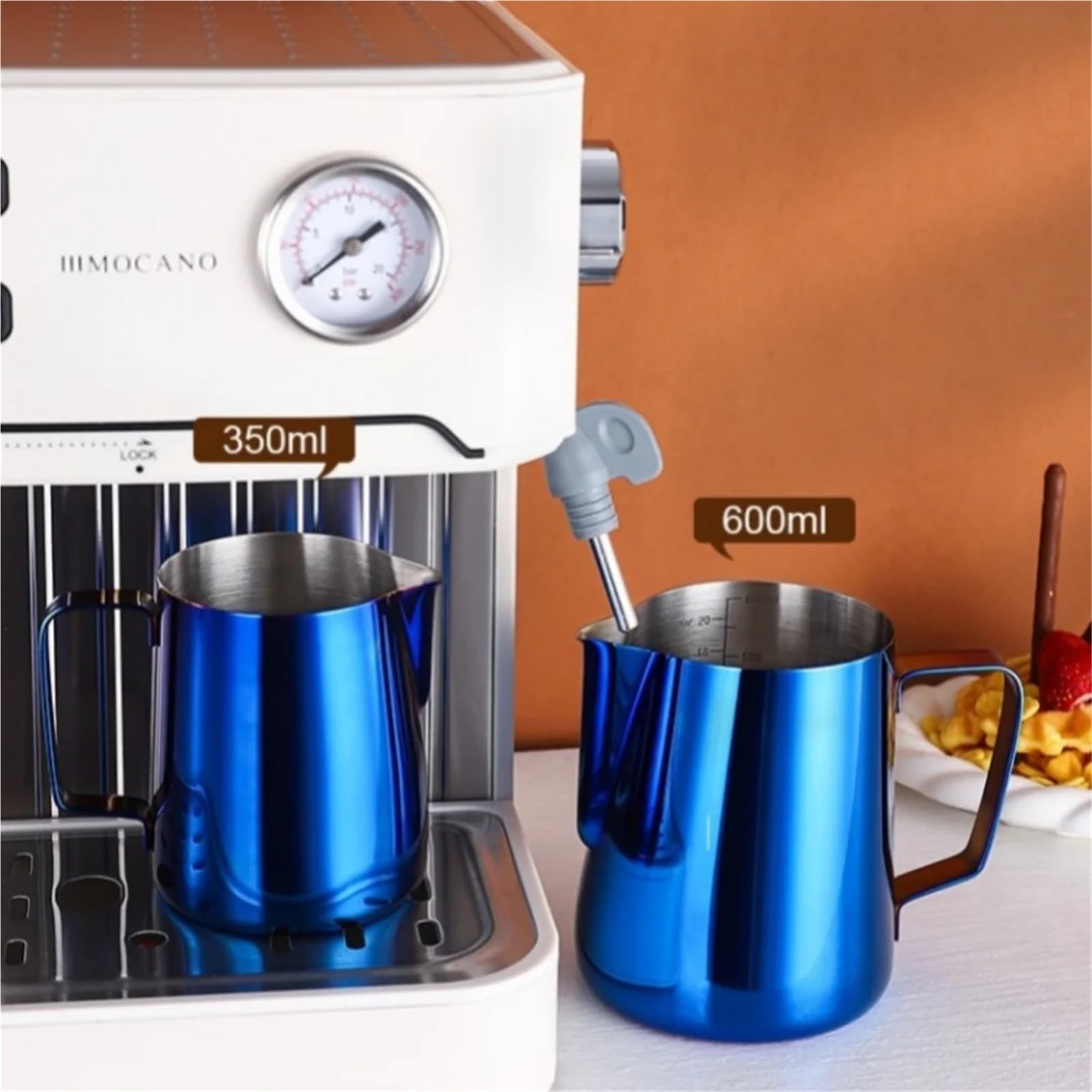 Milchschaum Kanne 350/600 ml Edelstahl-Dampfkännchen mit Milchaufschäumfunktion, Kaffeetasse, Barista-Werkzeug für Creme(350ml,Teflon)