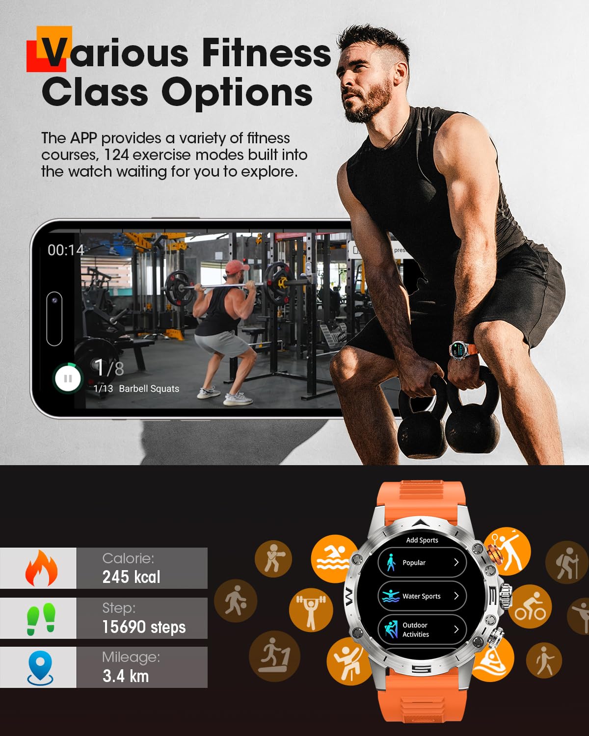 DEKELIFE Smartwatch Uomo Chiamate Blurtooth, 1.53" IPS Always-On Display Orologio Smart Watch, 124 Modalità Sportive, Corsi di Fitness, 350 mAh IP68 Sonno/Cardiofrequenzimetro SpO2 Android iOS Argento