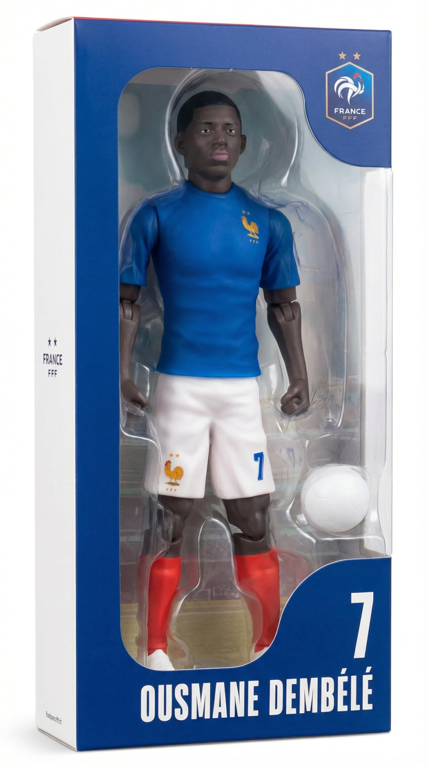 Megableu - Figurine FFF Dembélé N°7-​20 cm - Grande Figurine Footballeur Réaliste & Articulée 10 Points – Licence Officielle Équipe de France – Jouet Football avec Ballon – Idée Cadeau Fan Bleus