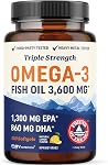 Triple Strength Omega 3 Fish Oil 1200 mg | EPA & DHA | Wild Caught, Sustainably Sourced Omega-3 Fatty Acids | Premium Burpless Fish Oil Supplements | Clean Label Certified, Third-Party Tested | 30 Ct