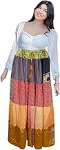 Mogul Interior Women's Red Floral Patchwork Maxi Skirt – Boho Hippie Flared Skirt S/M/L