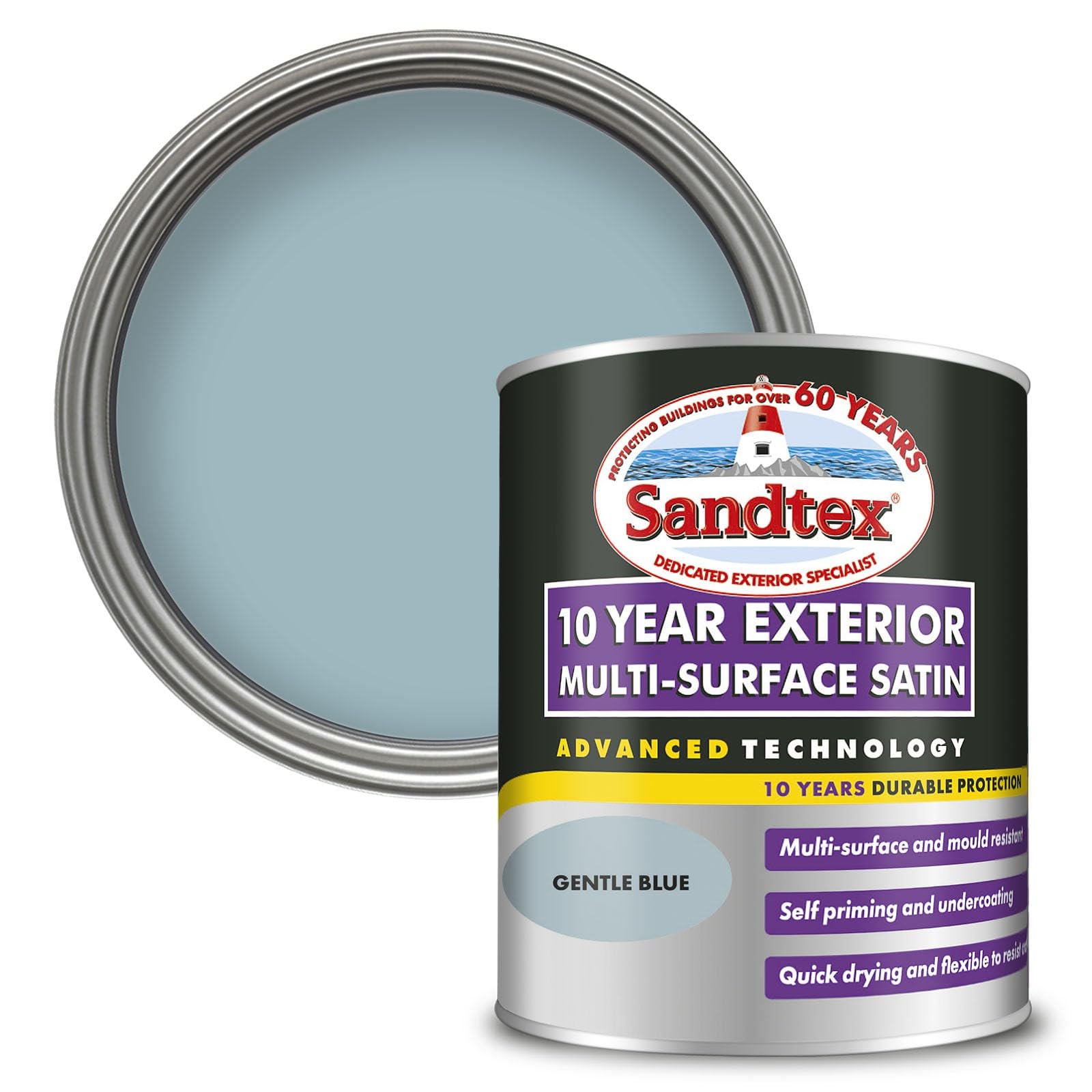Sandtex 10 Year Multi Surface Satin Paint 750Ml Gentle Blue 5010131585098