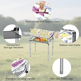 Anbte 2ft Folding Camping Table, 3 Adjustable Height Max 27.5 Small Folding Table with Storage Net Lightweight & Portable with Carry Handle, for Outdoor Indoor Camping Beach BBQ RV, Blooming Floral