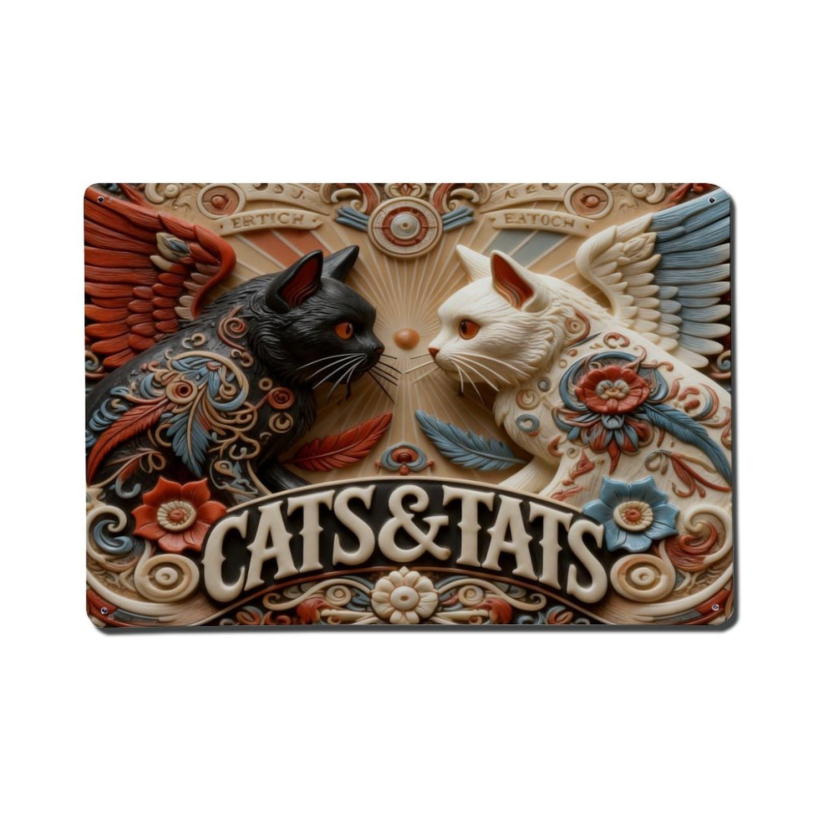 Cats And Tats Artwork Pattern Metal Tin Sign Plaque