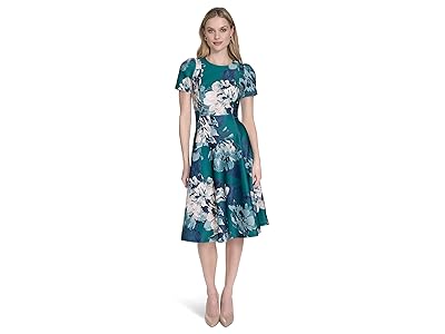 Calvin Klein Short Sleeve Floral A Line Midi Women