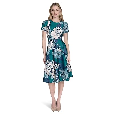 Calvin Klein Short Sleeve Floral A Line Midi Women