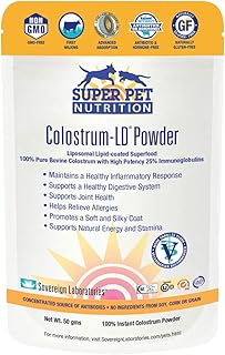 Veterinarian Approved Super Pet Nutrition - for Dogs and Cats - Liposomal Bovine Colostrum, Rich in Immunoglobulins (25%+), Support for Immune and Digestive Systems, Allergies (50 Grams)