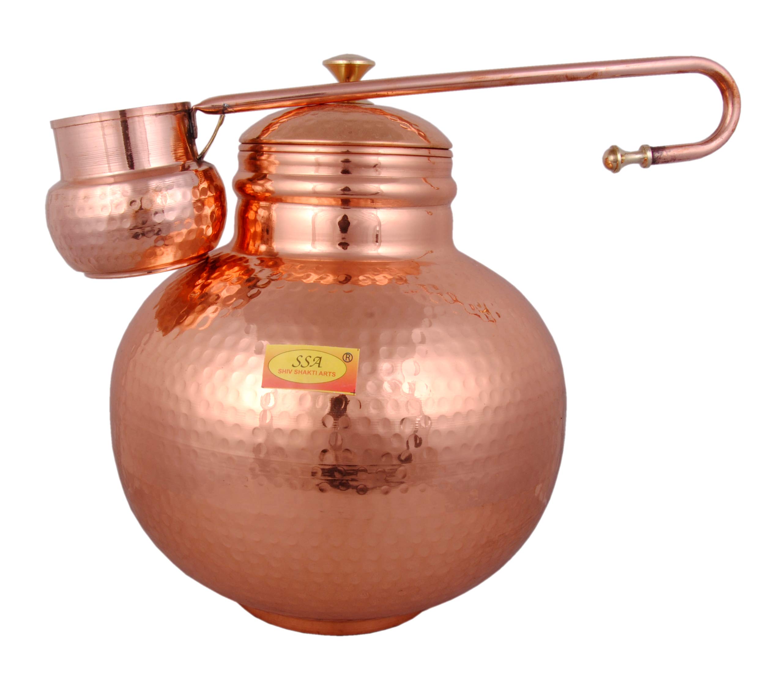 Shiv Shakti Arts® 8 Liter - Heavy Gauge | Copper Water Dispanser/Copper Matka/Container pot with Loti & Stand - (Premium Hammer)
