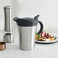 Vista 5 de Salsa grande de acero inoxidable – 25 onzas de doble pared aislada jarra de salsa con tapa de plástico con bisagras