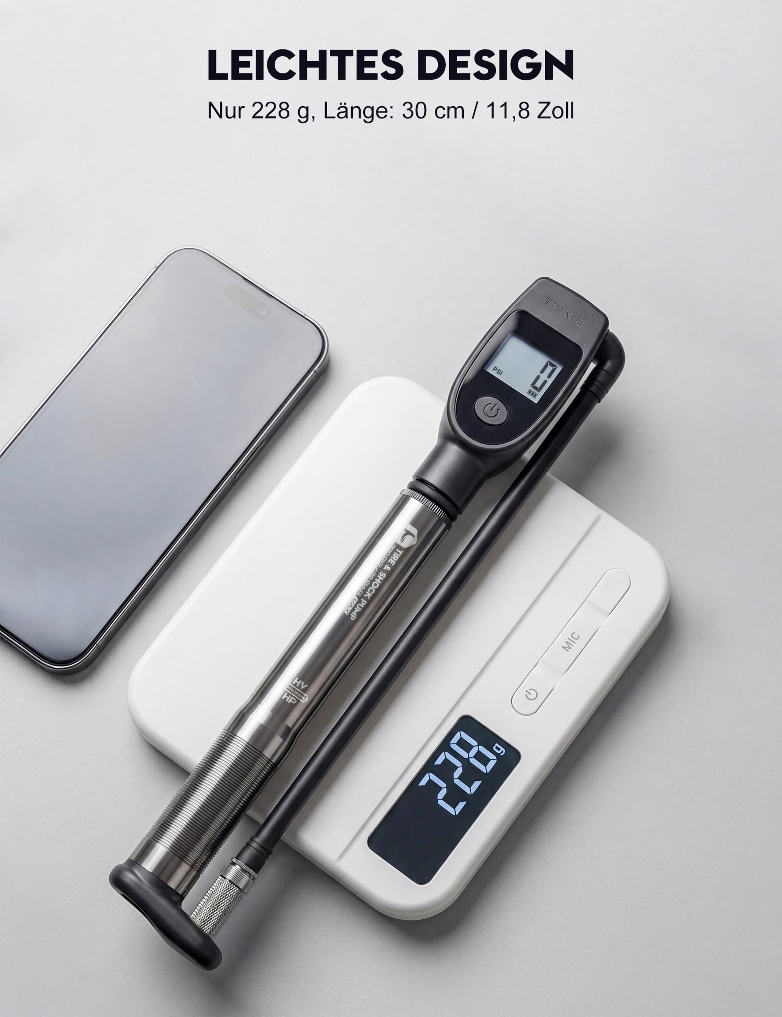 Tiakia Fahrrad Dämpferpumpe Digital 2-in-1 mit Manometer 320PSI Für Luftdämpfer und federgabel, Tragbare Aluminium fahrradpumpe reifenpumpe Fahrrad Rahmenpumpen,Für Schrader/Presta