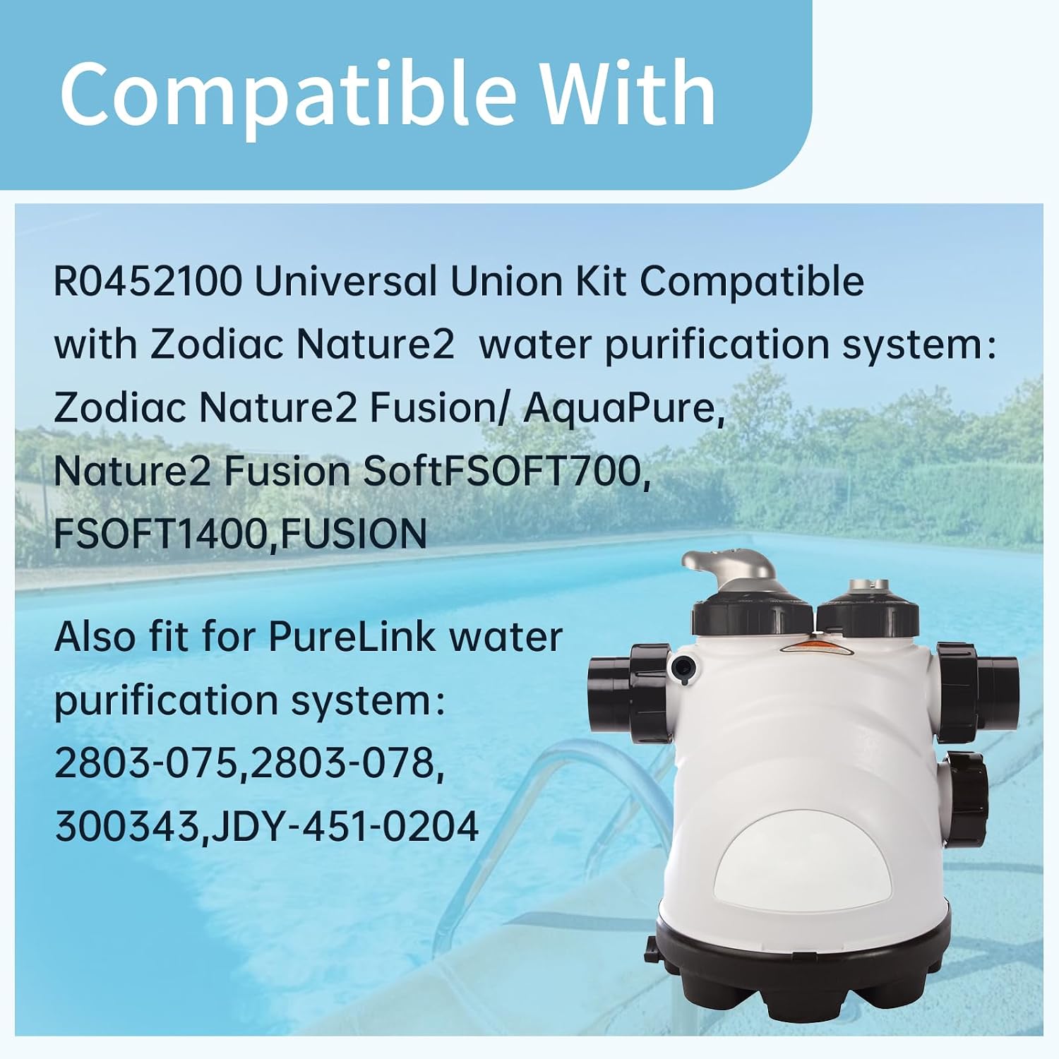 R0452100 Universal Union Kit Compatible with Zodiac Jandy AquaPure PLC1400 PLC700 and Zodiac Jandy 3-Port Cells Parts,Also fit for & PureLink & Nature2 Pool and Spa Water Purification System