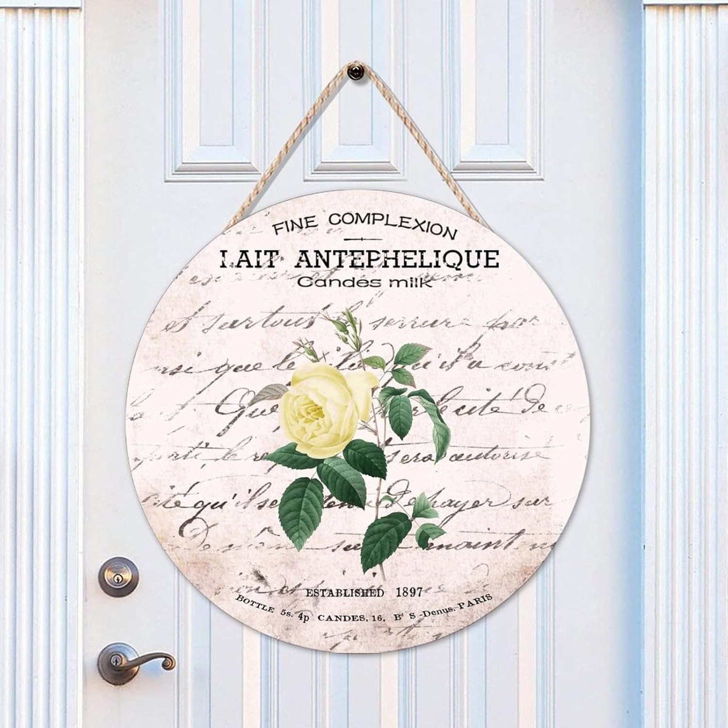 French Vintage Flower Wood Door Sign Flower Front Door Sign 16x16in Rustic Wall Door Hanging Sign Farmhouse Backyard Door Hanger Wall Decor Housewarming Gifts