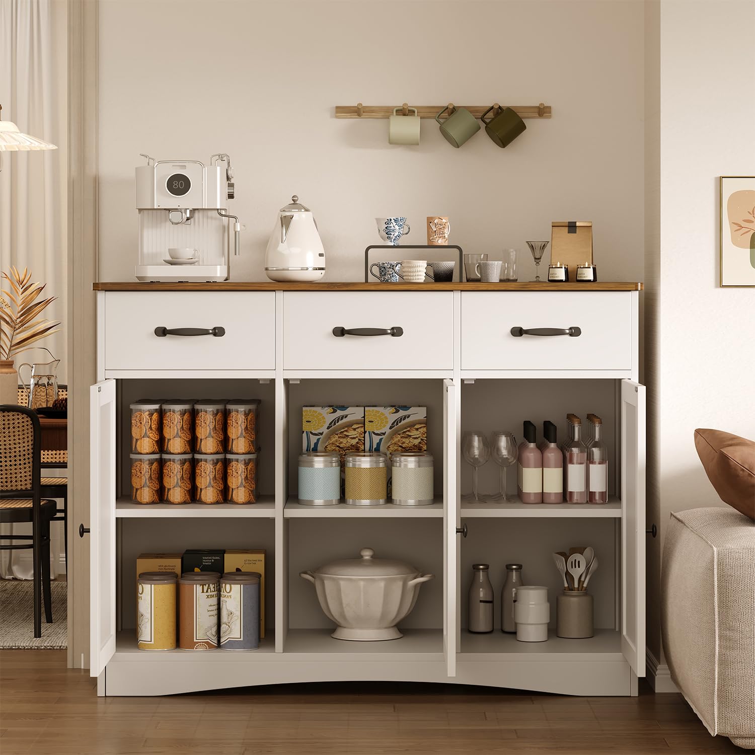 Sideboard, Buffetschrank mit Arbeitsplatte, Aufbewahrungsschrank mit 3 Schubladen und 3 Türen, für Esszimmer, Wohnzimmer, Flur, 108x39x81 cm, Retro