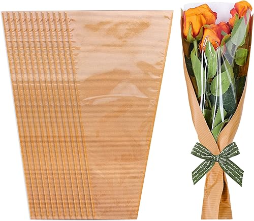 Whaline 50 bolsas de envoltura de flores para el día de la madre, papel kraft floral, bolsas de embalaje florales para ramo de flores transparentes