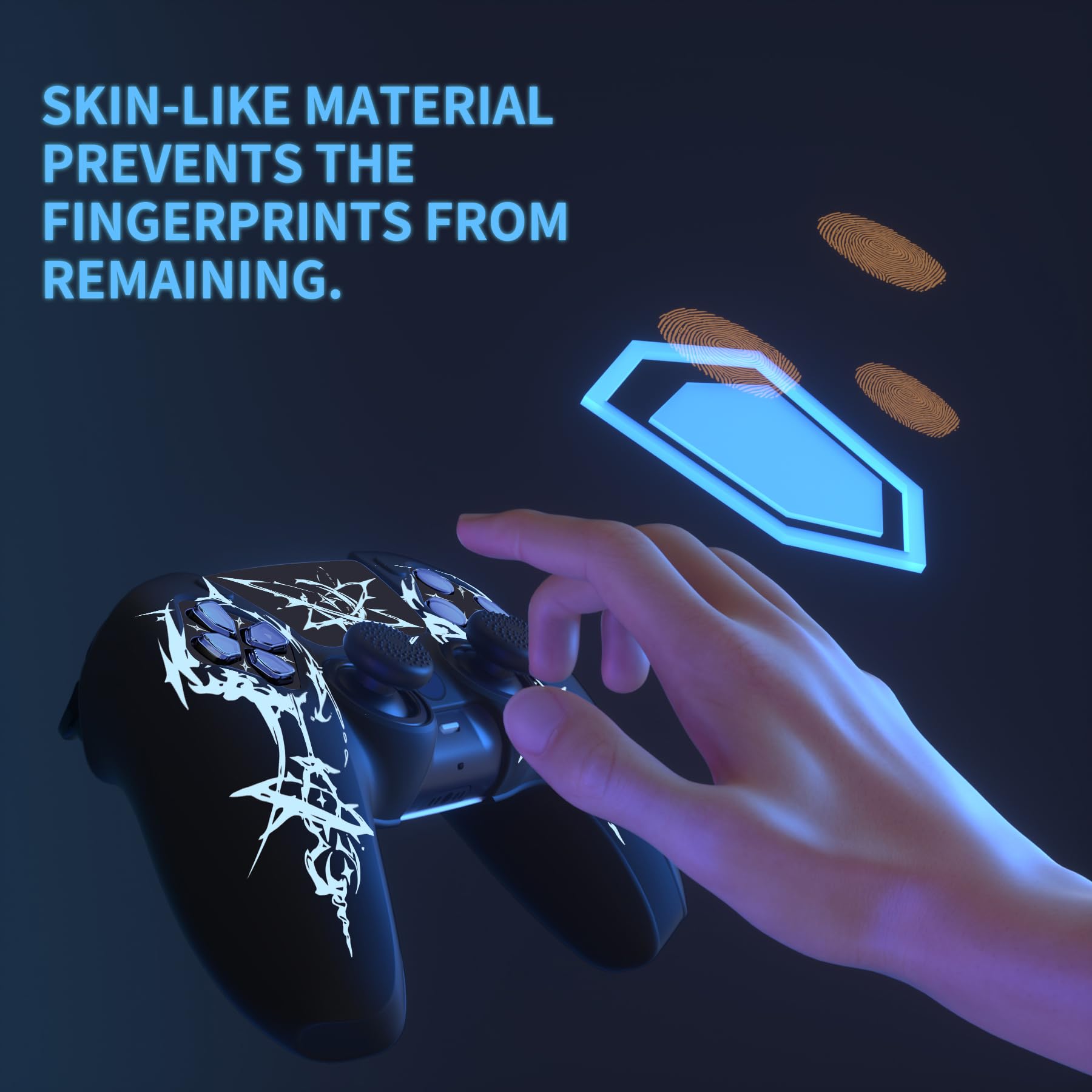 PlayVital Funda de Silicona para ps5 Mando - Cubierta Protectora Antideslizante y Suave con 6 Tapas para Pulgar, Grip Mejorado, Compatible con Base de Carga (Pure Series-Grieta Energía) — view 7