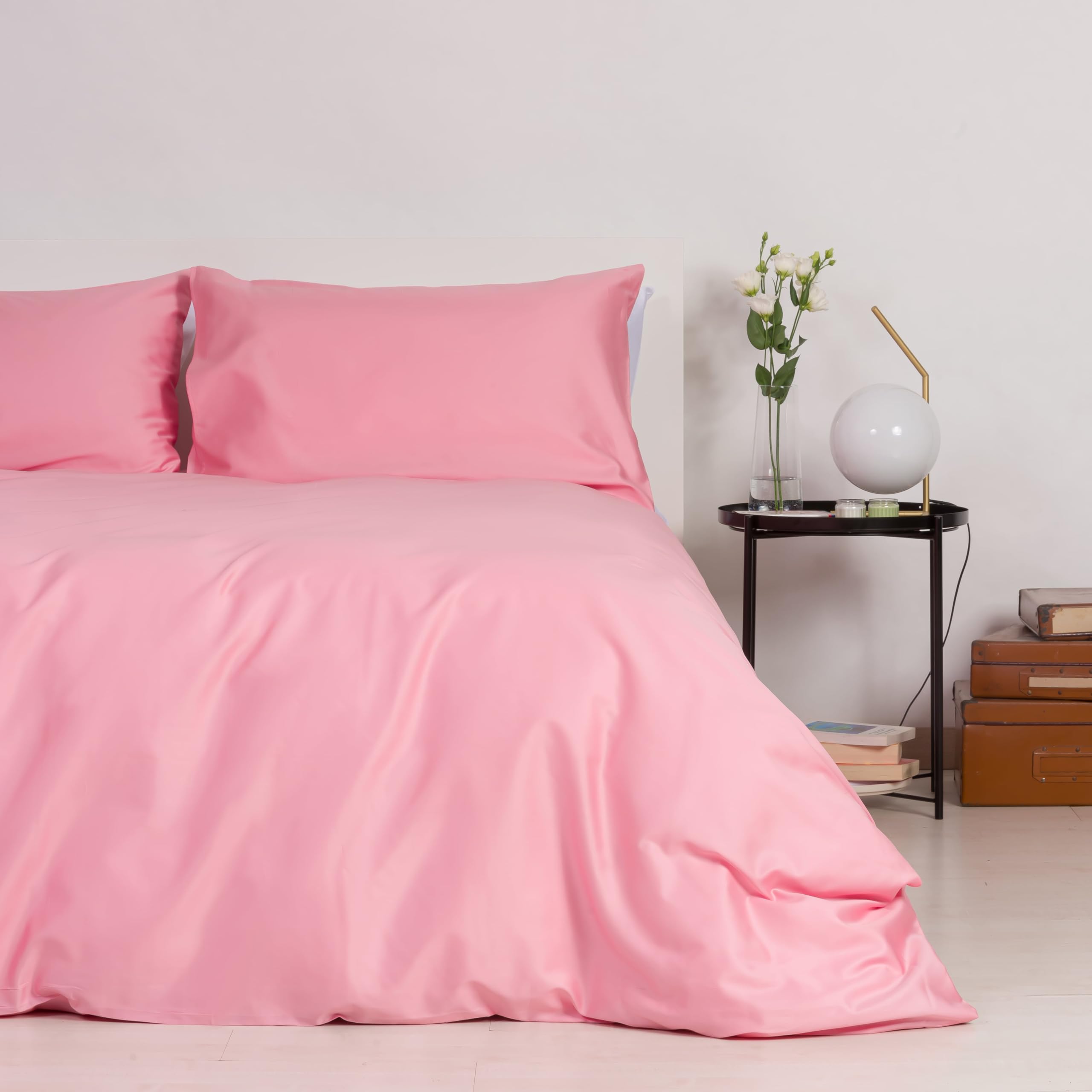 Zenoni & Colombi Copripiumino Matrimoniale 100% Raso di Cotone 300 fili - Set Copripiumino e federe, Made in Italy (Matrimoniale, Rosa Corallo)