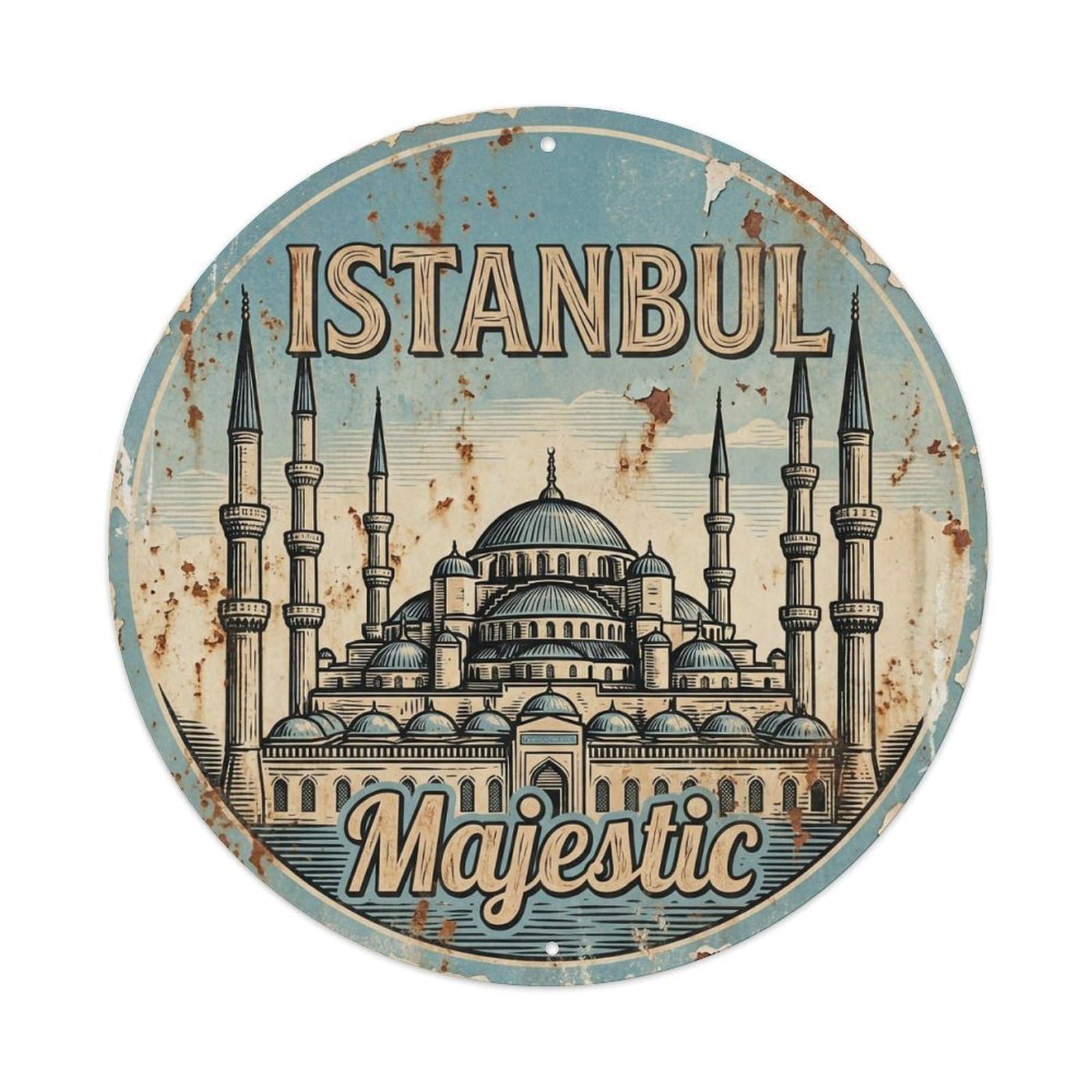 Vintage Travel Istanbul Turkey Majestic Vintage Metal Tin Sign Plaque Wall Decor for Cafe, Club Bar, Office, Garden Metal Poster 8x8Inch