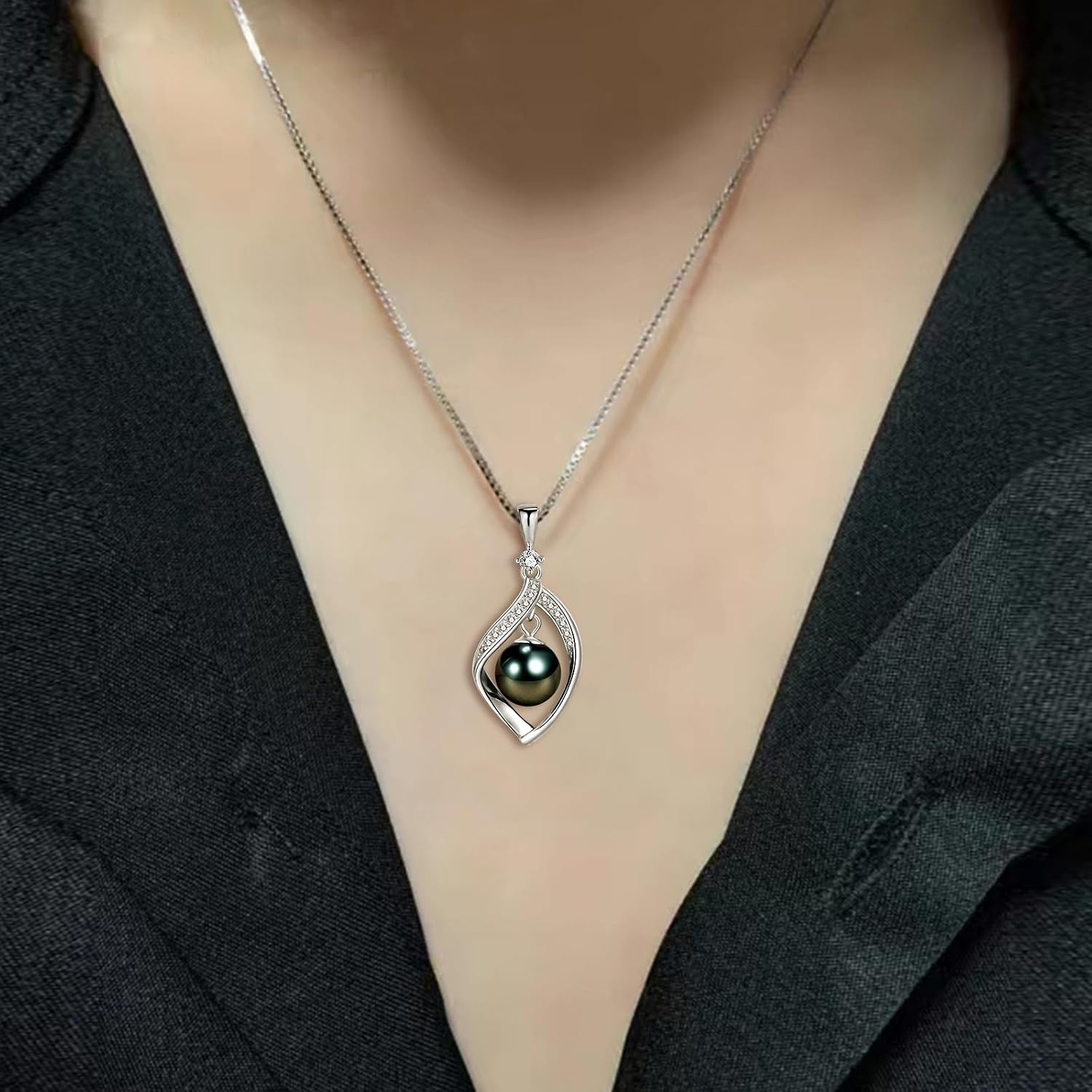 NONNYL Birthdays Gifts for Women Wife Anniversary-Tahitian Black Pearl Necklace-Mothers Day Gifts for Mom Girlfriend Fine Jewelry Valentines Christmas Gift for Her