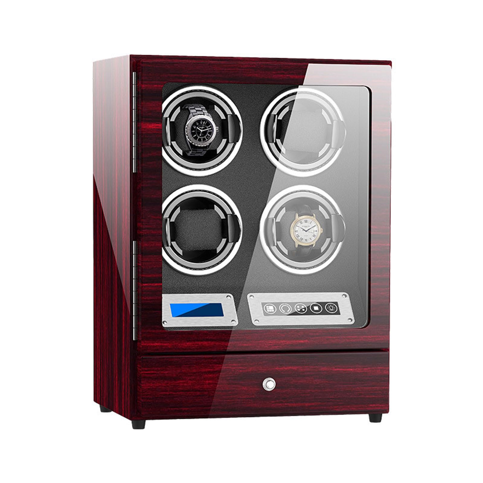 CGCSYZ Automatic Watch Winder For 4 Watches With Silent Japanese Motor Multi Rotation LED Display Stylish Touch Operation Watch Organiser With Drawer (4 position Brown)